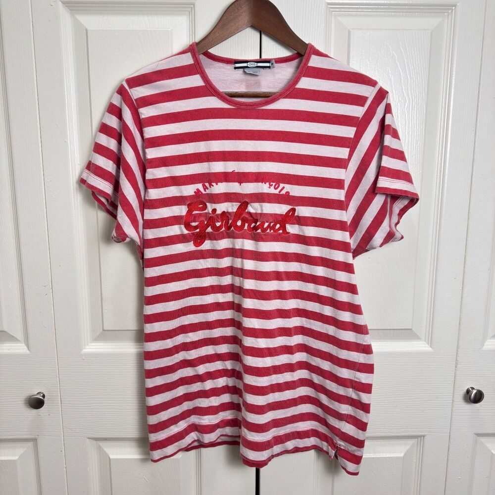 Marithe Francois Girbaud Womens Red White Stripes LOGO Top Y2K Vintage Small
